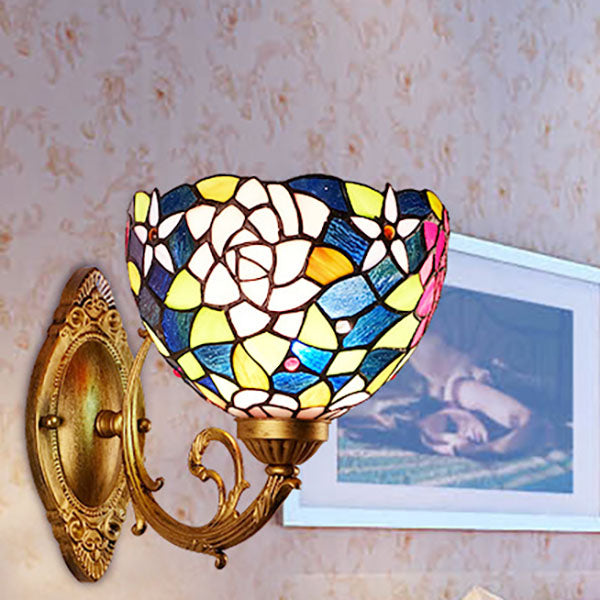 European Vintage Tiffany Rose Stained Glass 1-Light Wall Sconce Lamp