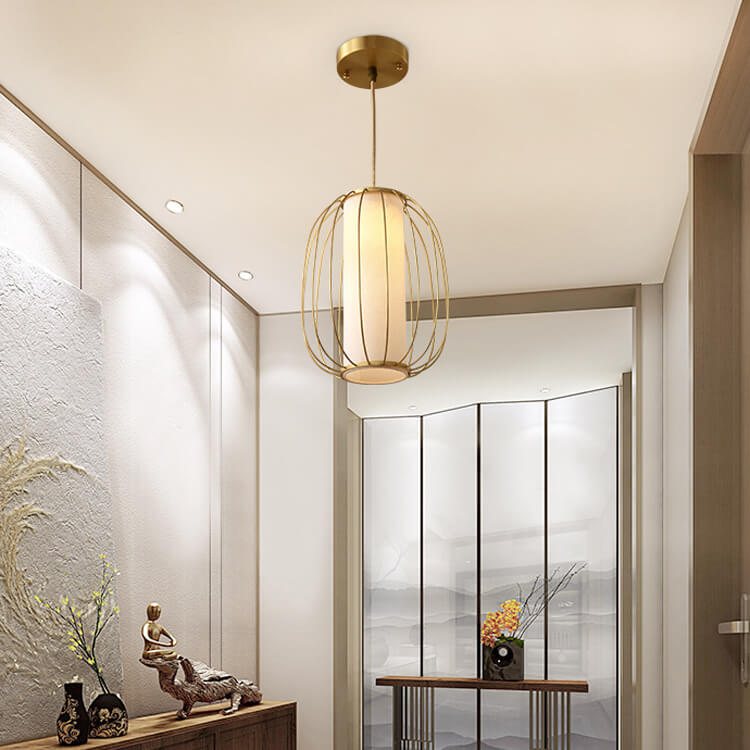 Neuer chinesischer Stil Vollkupfer-Laternen-Design Stofflampenschirm 1-Licht Pendelleuchte 
