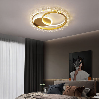 Nordic Luxury Crystal Lace Circle LED Flush Mount Ceiling Light