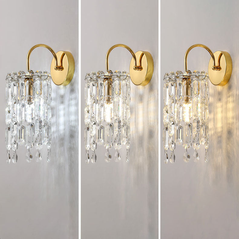 Modern Luxury Gold Finish Frame Dazzling Prismatic Crystal 1-Light Wall Sconce Lamp For Living Room