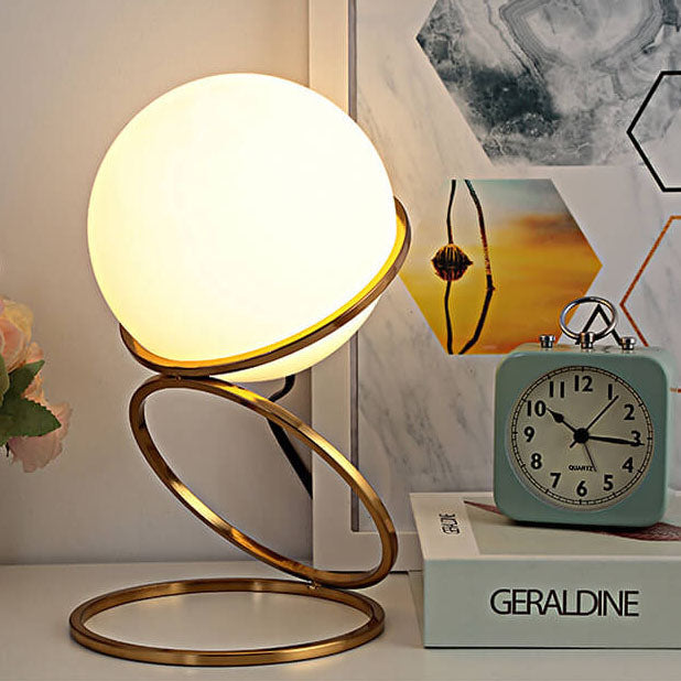 Lampe de Table Moderne Créative à Base de Cercle en Spirale avec Boule de Verre à 1 Lumière 