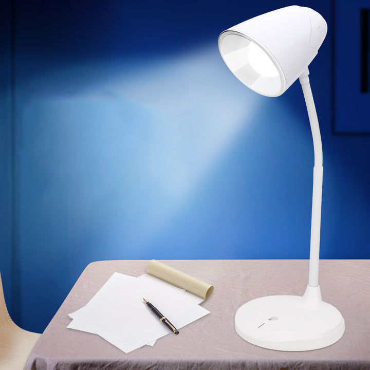 Moderne minimalistische multifunktionale wiederaufladbare USB-LED-Tischlampe aus weißem ABS in Kegelform mit Touch-Funktion und augenschonendem Licht 
