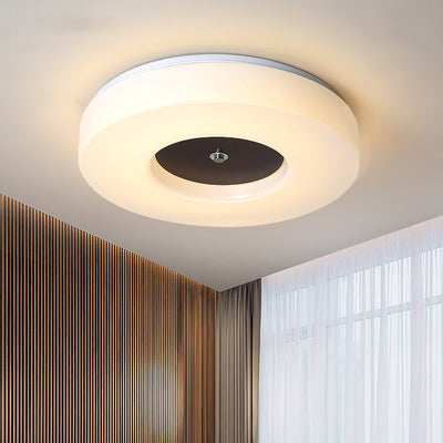 Minimalist Chinese Walnut Round Acrylic LED Flush Mount Ceiling Light