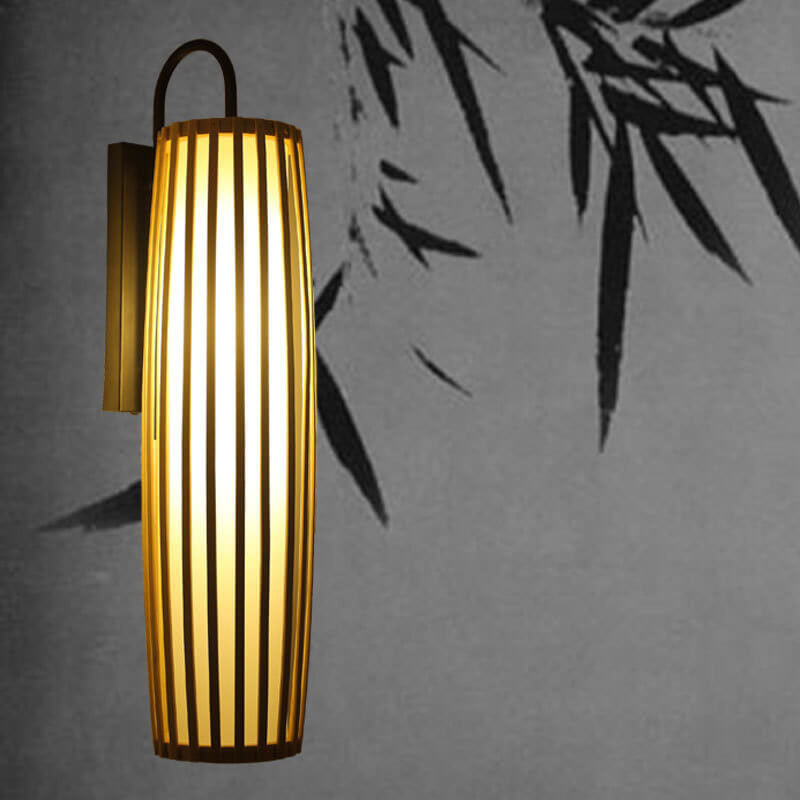 Classical New Chinese Bamboo Lantern Column 1-Light Wall Sconce Lamp