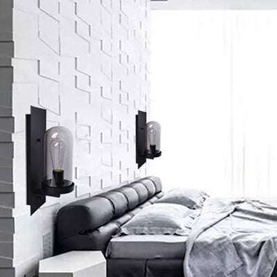 Applique Murale Rétro Minimaliste à Une Lumière avec Colonne en Verre et Plaque Carrée en Fer 