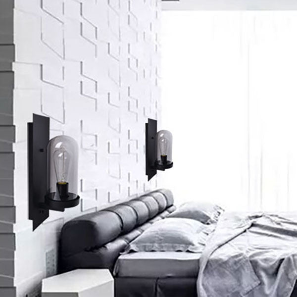 Applique Murale Rétro Minimaliste à Une Lumière avec Colonne en Verre et Plaque Carrée en Fer 