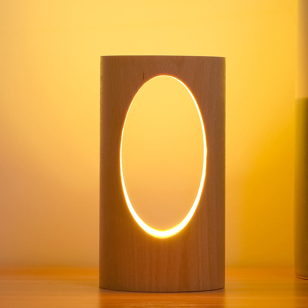 Lampe de table USB à colonne rectangulaire en bois massif japonais, veilleuse LED 