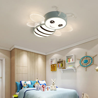 Contemporary Creative Kids Bee Iron Acrylic LED Flush Mount Ceiling Light For Bedroom