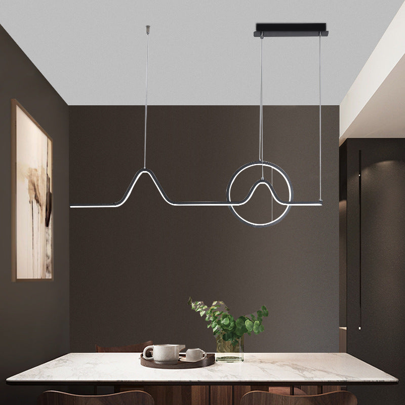 ضوء قلادة LED بتصميم دائري هندسي خطي من الألمنيوم الحديث البسيط لمصباح الجزيرة لغرفة المعيشة 