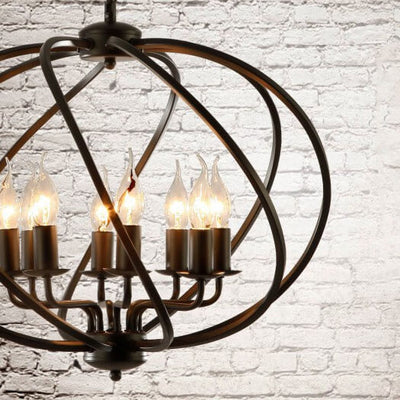 Industrial Vintage Iron Pumpkin Candle 8-Light Chandelier