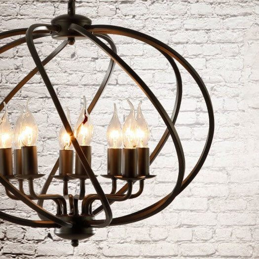 Industrial Vintage Iron Pumpkin Candle 8-Light Chandelier