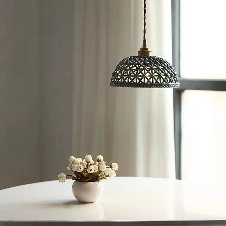 Lámpara colgante vintage de cerámica con diseño de celosía 1 - Luz 