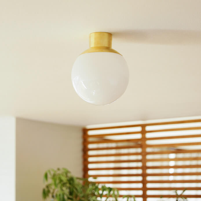 Japanese Modern Round Ball Glass Brass 1-Light Flush Mount Ceiling Light