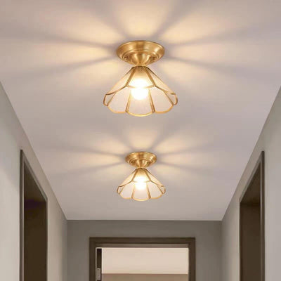 European Luxury Full Copper Retro Petal Design 1-Light Flush Mount Light