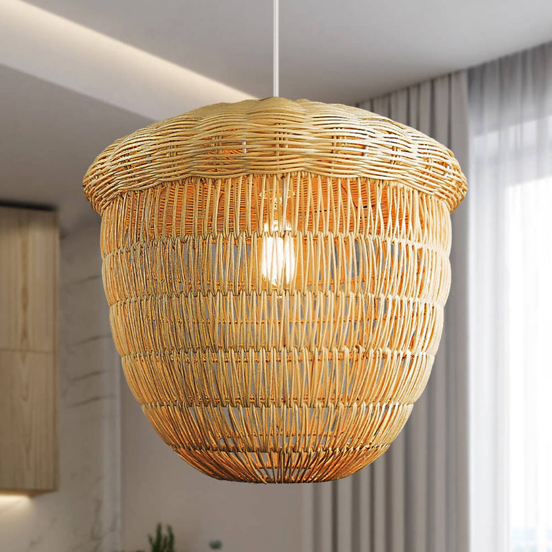Japanese Rattan Weaving Globe Basket 1-Light Pendant Light