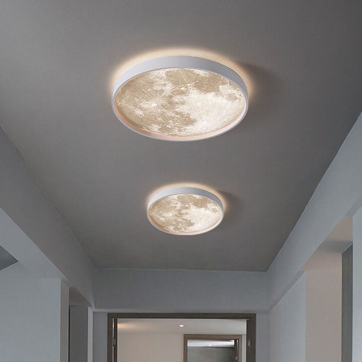 Modern Minimalist Moon Round Iron Acrylic LED Flush Mount Ceiling Light for Living Room
