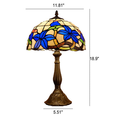 Tiffany Blue Gardenia Stained Glass 1-Light Table Lamp