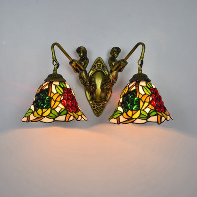 Tiffany Grape Stained Glass Bell Mermaid 2-Light Wall Sconce Lamp