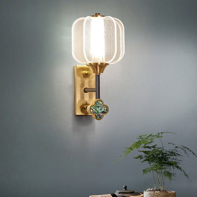 Chinese Style Full Copper Acrylic Creative Lampshade LED Wall Sconce Lamp