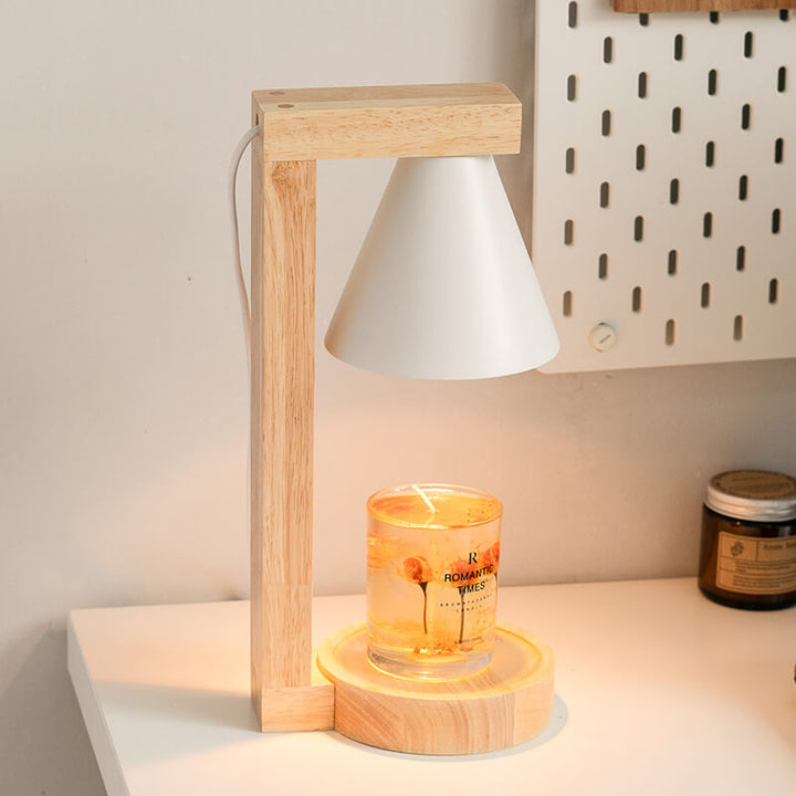 Moderne Minimalistische Kegel-Schirm Hardware Holz 1-Licht Schmelzwachs Tischlampe 