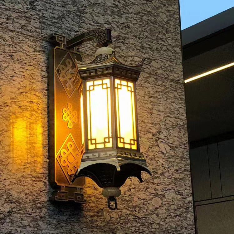 Aplique de pared de 1 luz con pantalla de imitación de mármol octogonal de aluminio europeo tradicional para patio al aire libre 