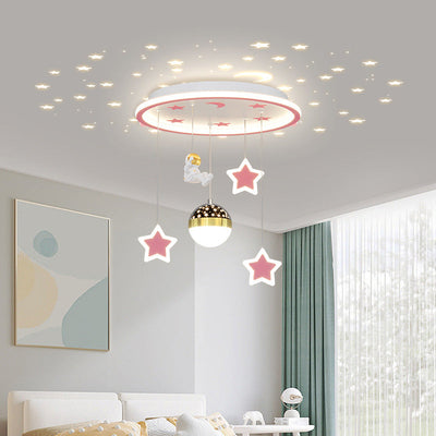 Contemporary Creative Starry Night Acrylic Round Shade LED Kids Flush Mount Ceiling Light For Bedroom