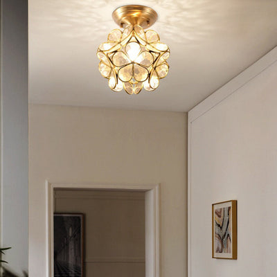 Modern Art Deco Petal Bubble Glass Shade Brass Frame 1-Light Semi-Flush Mount Ceiling Light For Living Room