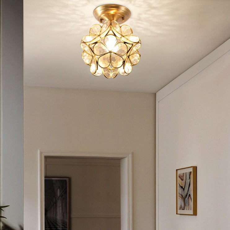 Moderne Art Déco Pétale Bulle Verre Abat-jour Cadre en Laiton Plafonnier Semi-Encastré à 1 Lumière Pour Salon 