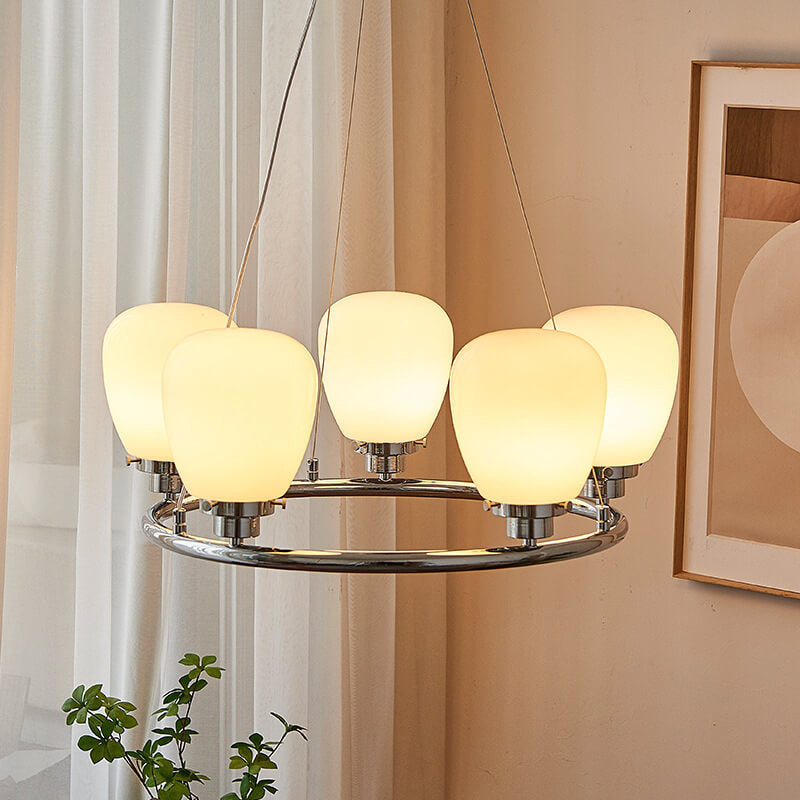 Nordic White Glass Magic Bean Circle Ring 1/3/5/8 Light Chandelier