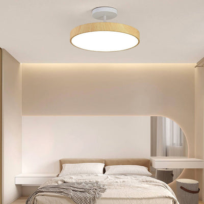 Japanese Wabi-sabi Minimalist Wood Grain Round LED Semi-Flush Mount Light