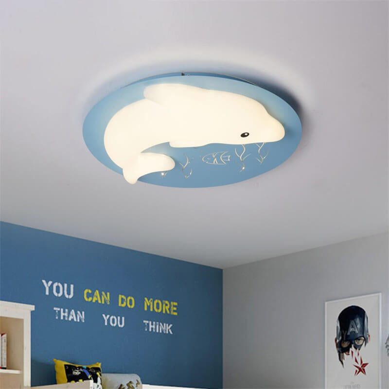 Cartoon Cute Dolphin Blue Disc LED Flush Mount Ceiling Light