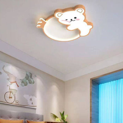 Modern Cute Children's Bear Iron Acrylic Eye Protection LED Flush Mount Ceiling Light
