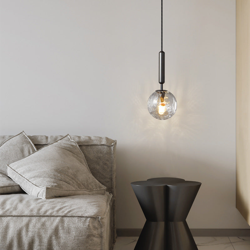 Moderne luxuriöse Pendelleuchte aus Eisen und strukturiertem Glas mit Wasserwellenmuster, 1-flammig, für das Wohnzimmer 