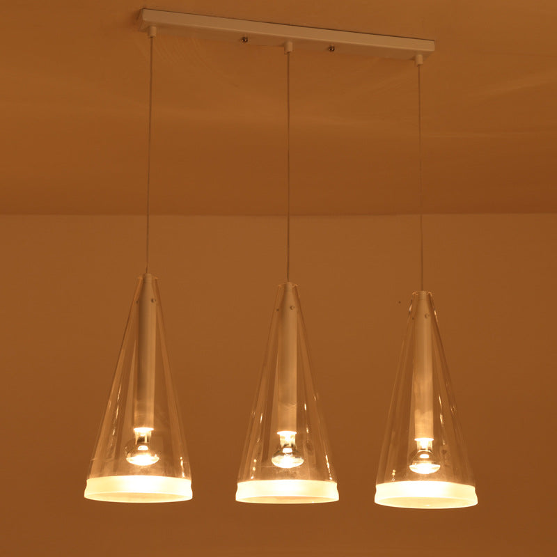 Modern Minimalist Pure White Clear Cone Glass 1/3-Light Island Light Chandelier