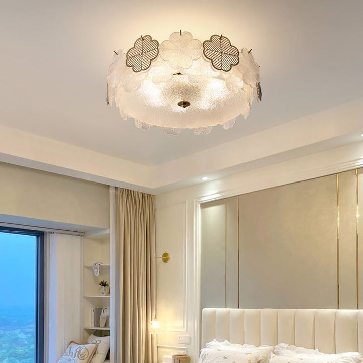 Traditional French Floral Glass Round Hardware 5/8 Light Semi-Flush Mount Ceiling Light for Living Room