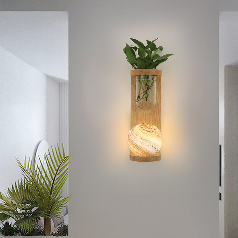 Nordic Glass Planet Log Base Plant 1-Light Wall Sconce Lamp