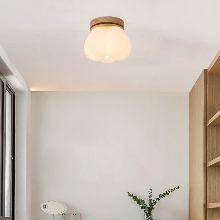 Moderne Creme Wolke Holz Rotomolding 1-Licht Deckenleuchte mit halber Einbauleuchte 