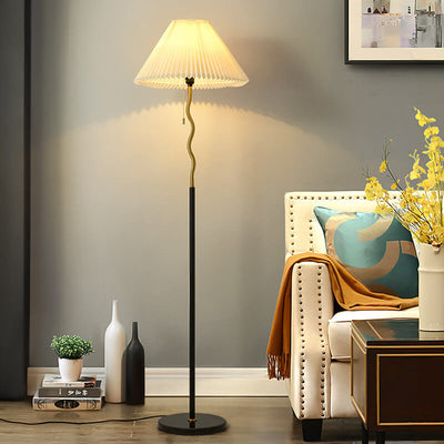 Japanese Simple Pleated Cone Shade Marble Base 1-Light Standing Floor Lamp