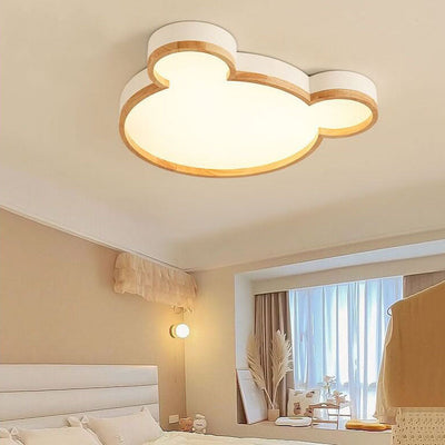 Nordic Wood Bear Shape LED Kids Flush Mount Ceiling Light