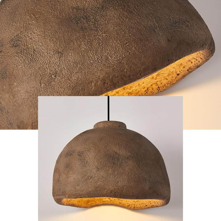 Contemporary Nordic Rough Rock Texture Semicircular 1-Light Pendant Light for Dining Room