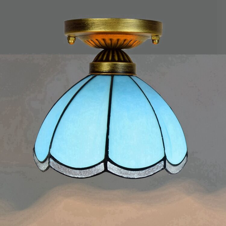 Tiffany Mediterranean Stained Glass Dome 1-Light Semi-Flush Mount Ceiling Light