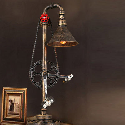 Industrial Vintage Iron Gear Plumbing Metal 2-Light Table Lamp