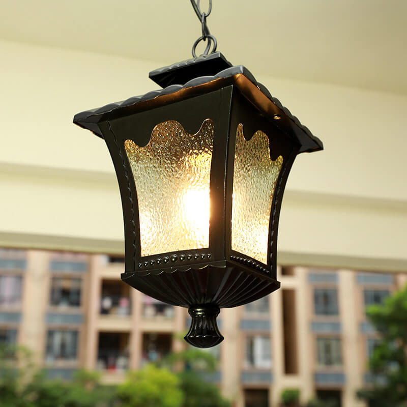 European Industrial Glass Square Outdoor 1-Light Pendant Light