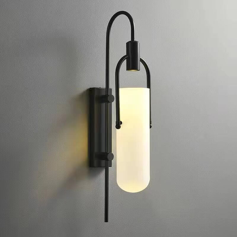 Modern Wrought Iron Frosted Glass 1-Light Wall Sconce Lamp