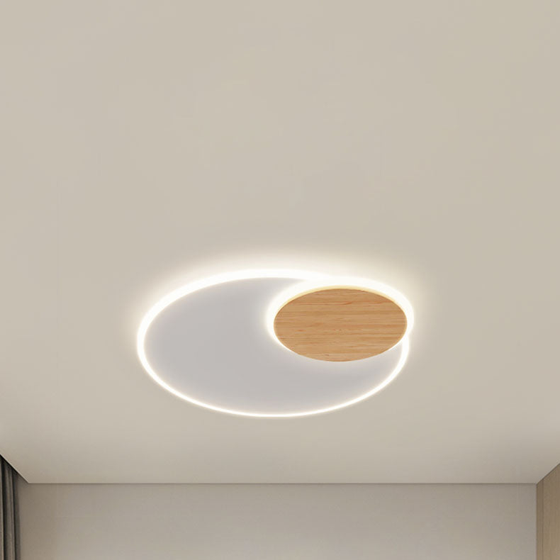 Contemporary Scandinavian Wood Acrylic Round Shade LED Flush Mount Ceiling Light For Living Room