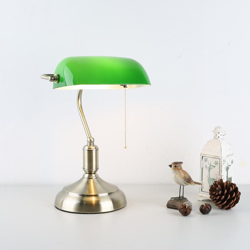 Retro Green Glass 1-Light LED Zipper Switch Table Lamp