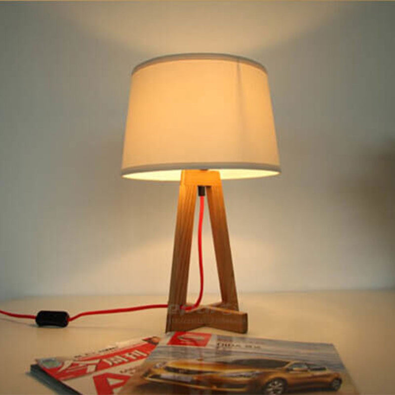 Modern Round Fabric Log Triangle Base 1-Light Table Lamp