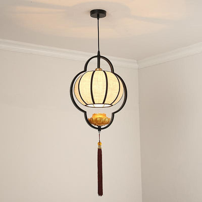 Modern Chinese Lantern Fabric Iron Zen 1-Light Pendant Light