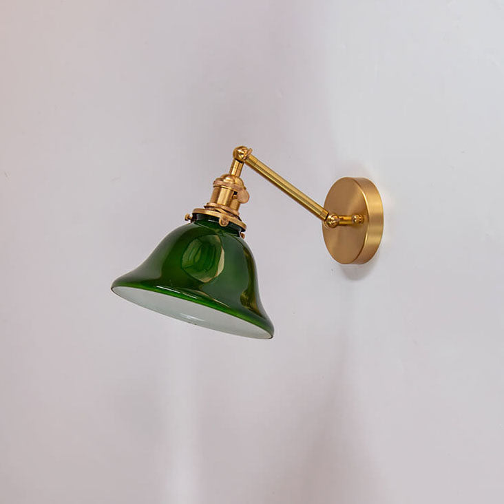 Vintage Green Glass Brass 1-Light Wall Sconce Lamp