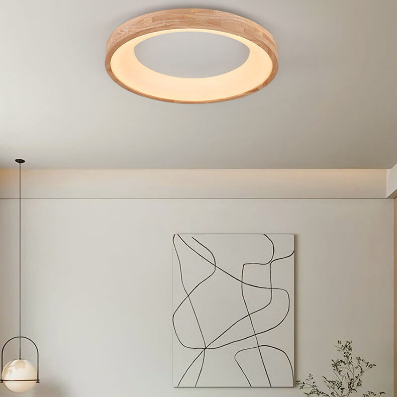 Nordic Minimalist Log Wood Round LED Flush Mount Ceiling Light